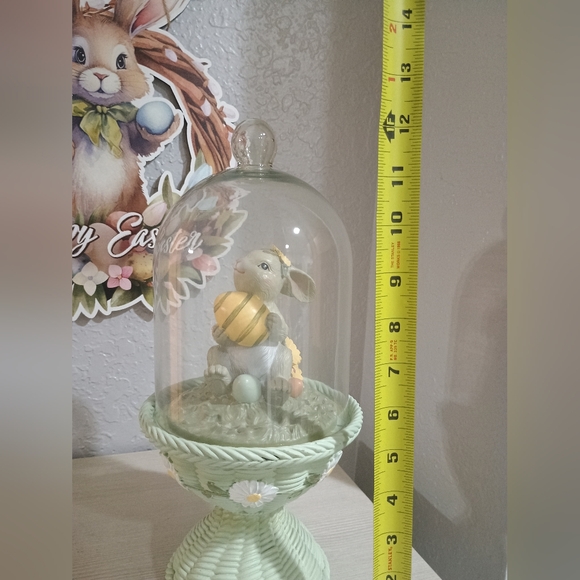 13" Easter Bunny Cloche Egg Wicker Basket Pedestal NEW - Picture 6 of 6